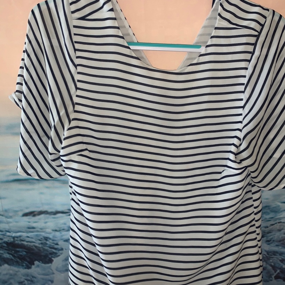 Navy blue/white striped back tie shirt